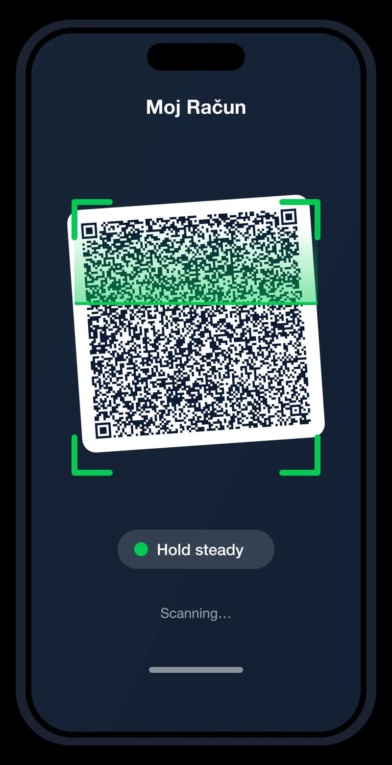 Moj Račun scanning a dense receipt QR code